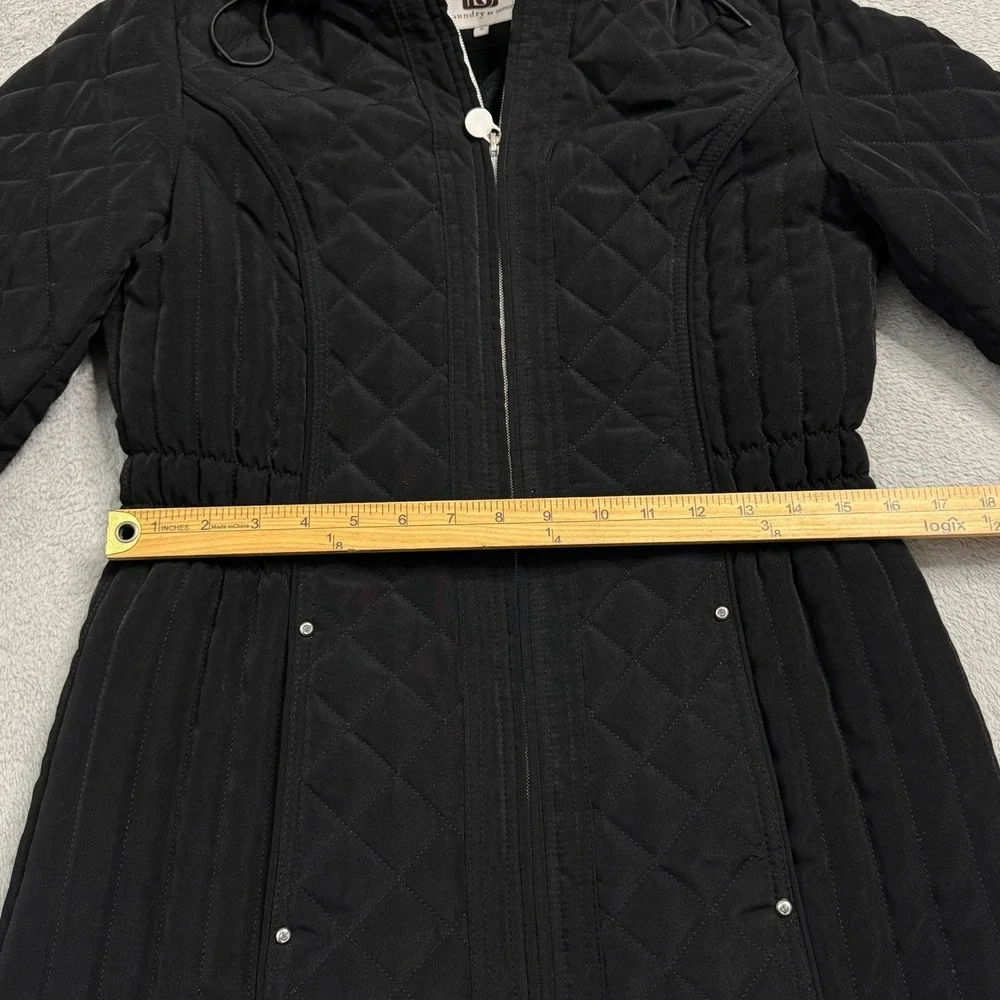 Laundry by Design Black Quilted Hooded Parka Jacket Women's Size Small‎ Full Zip